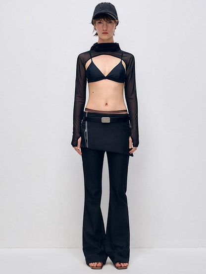RUN TO THE FUTURE Low Waist Zip Slim Minimal Microflare Women Classic Black Flare Pants