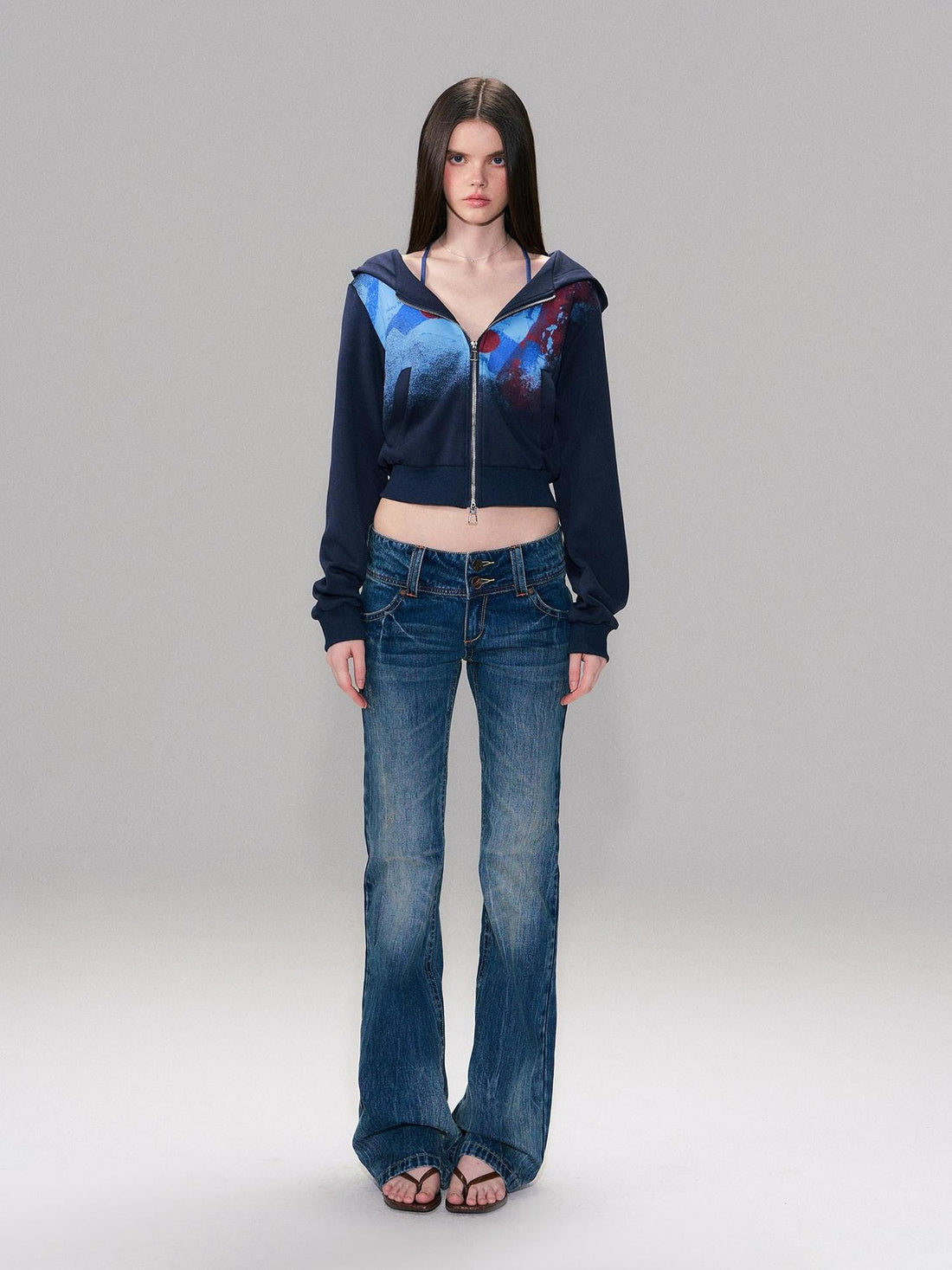 The NeverMore Slight Stretch Low Rise Slim Cotton Casual Women Deep Blue Straight Leg Jeans