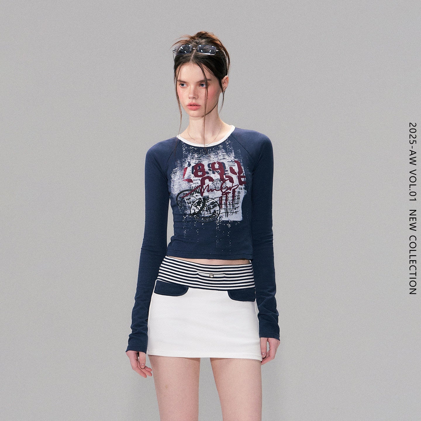The NeverMore Cotton Blend Letter Print American Slim Fit Cropped Women Long Sleeve T-Shirts