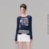 The NeverMore Cotton Blend Letter Print American Slim Fit Cropped Women Long Sleeve T-Shirts