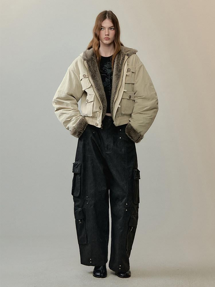 AnnoMundi Eco Friendly Oversized Utility Sailor Collar Women Zipper Khaki Casual Jackets