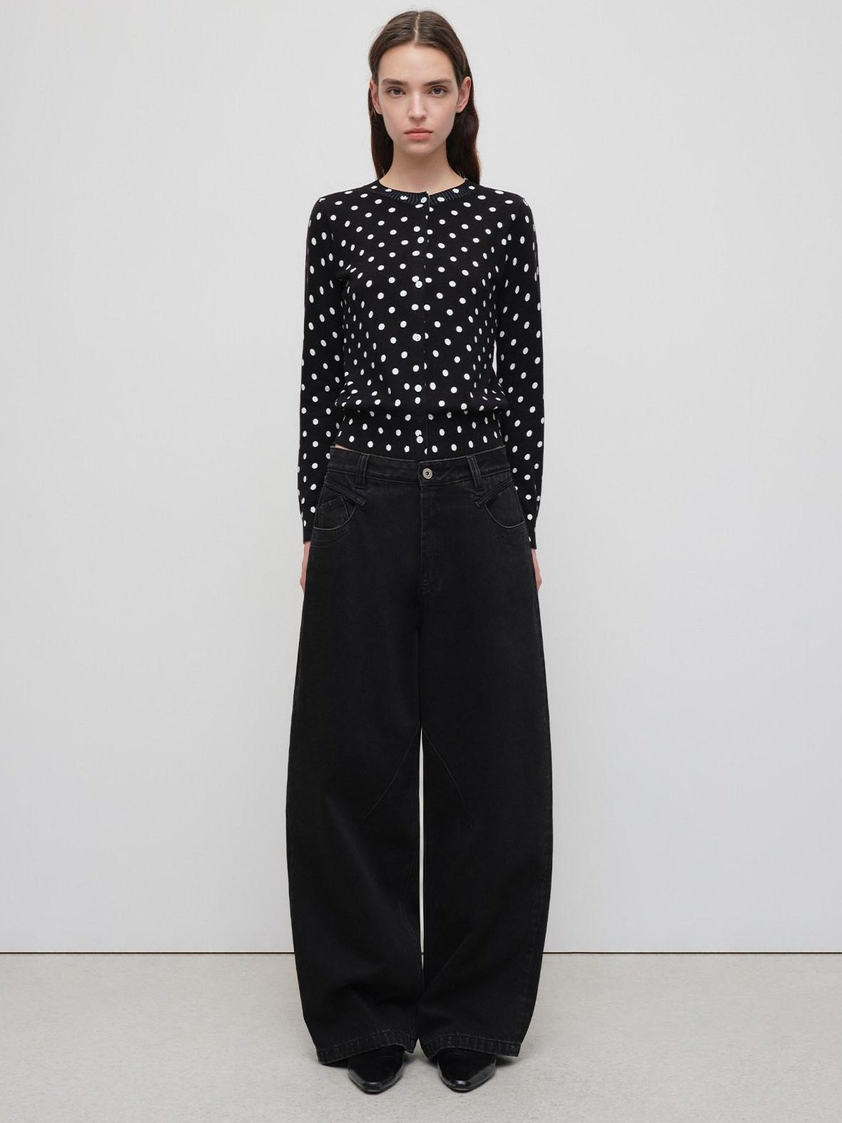 RUN TO THE FUTURE Distressed Washed Black Relaxed Fit Button Fly Mid Low Rise Women Wide-Leg Jeans