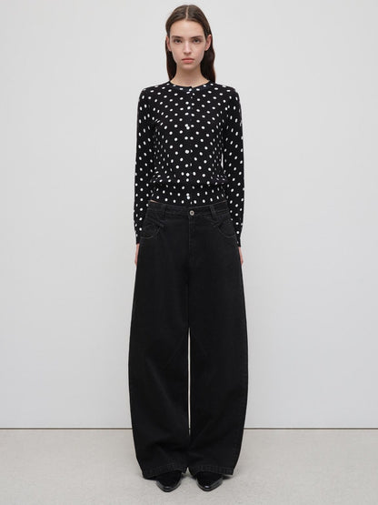 RUN TO THE FUTURE Distressed Washed Black Relaxed Fit Button Fly Mid Low Rise Women Wide-Leg Jeans