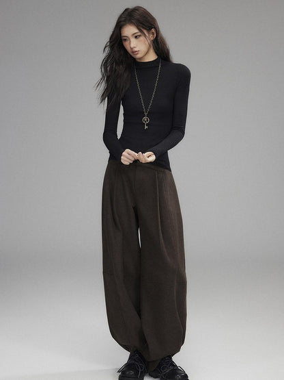 Low pixel Low Rise Wool Blend Micro Stretch Casual Zip Fly Women Black Wide Leg Pants