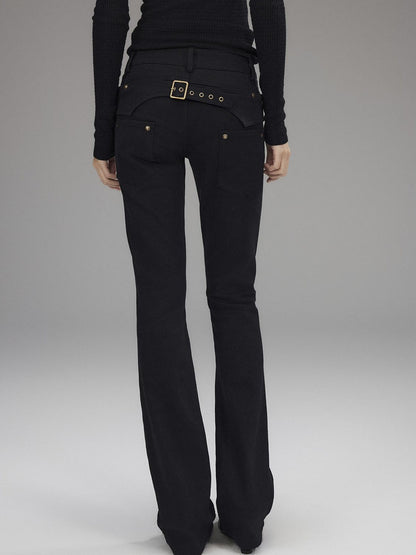 Low pixel Washed Black Low Rise Microstretch Street Tight Women Cotton Zip Straight Pants