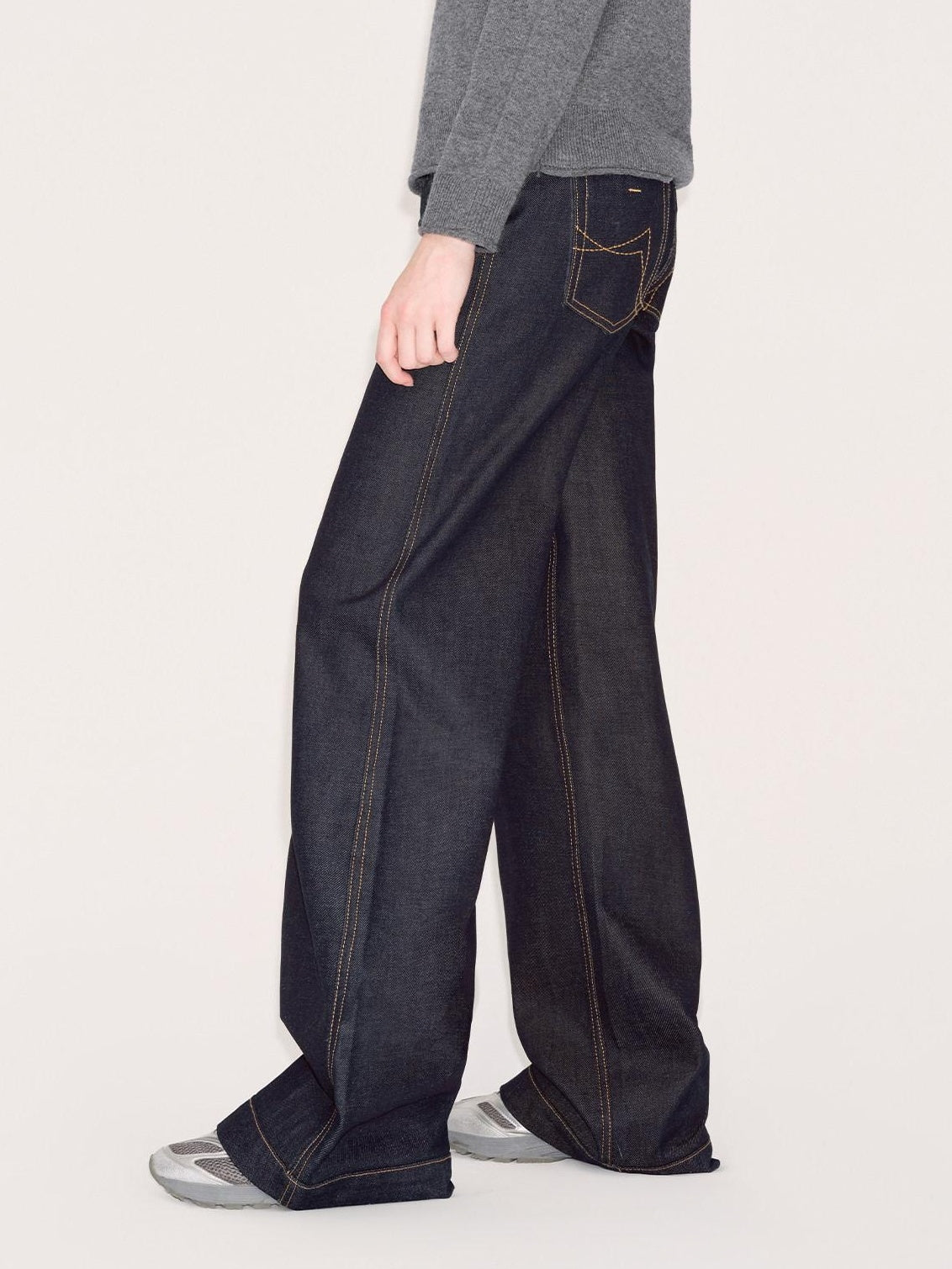 RUN TO THE FUTURE Comfort Cotton Blend Low Rise Long Length Dark Raw Denim Classic Straight Jeans