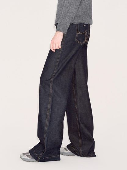 RUN TO THE FUTURE Comfort Cotton Blend Low Rise Long Length Dark Raw Denim Classic Straight Jeans