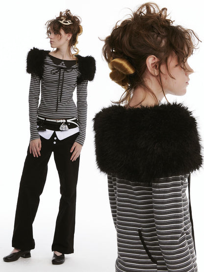 nit alcove Cardigan court à encolure bateau et ouverture sur le devant, modèle original pour femme, noir, Deer Accessories