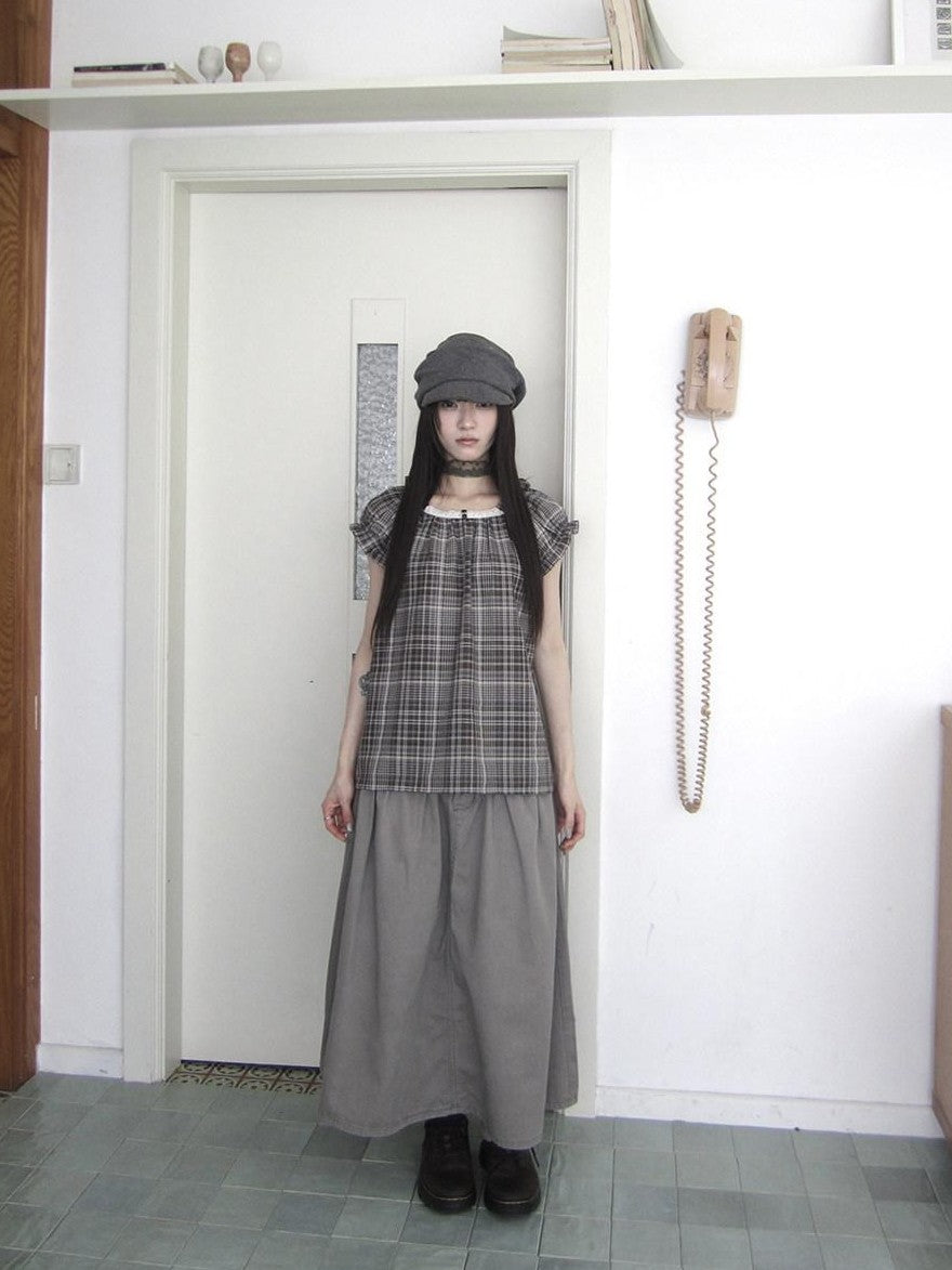 ang project Vintage Distressed Pleated High Waist A Line Women&