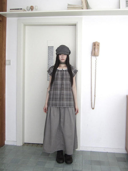 ang project Vintage Distressed Pleated High Waist A Line Women&