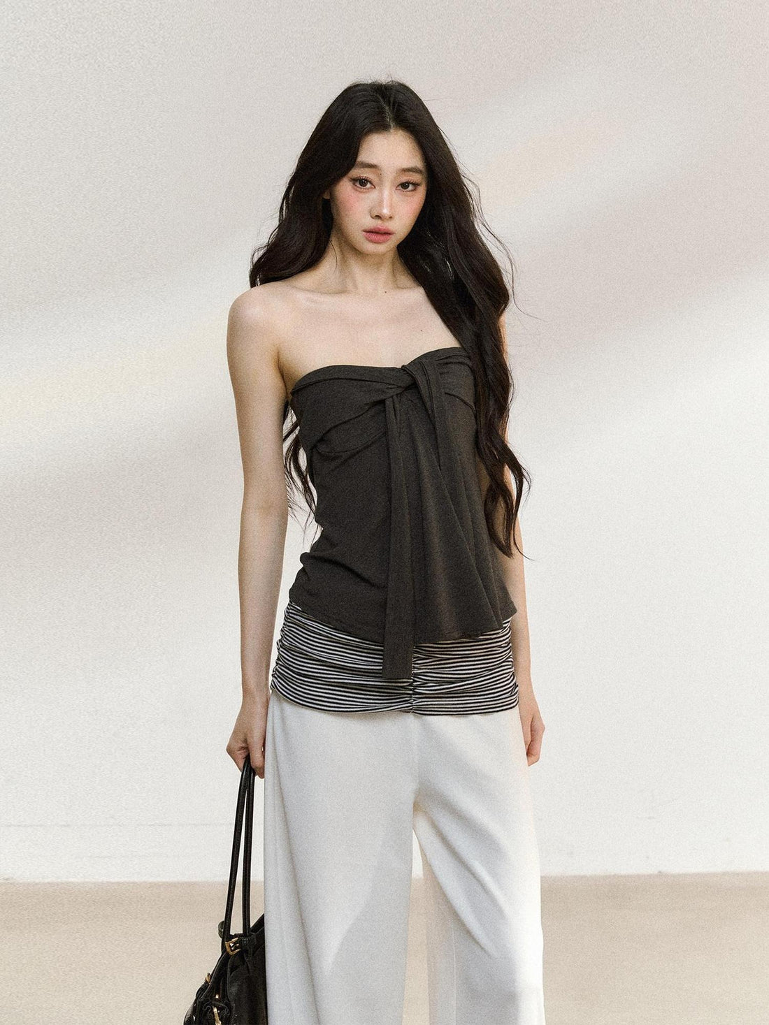 7Shiftin Two Piece V-neck Long Sleeve Casual Layered Set Women White Gray Blouses