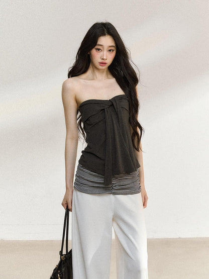 7Shiftin Two Piece V-neck Long Sleeve Casual Layered Set Women White Gray Blouses