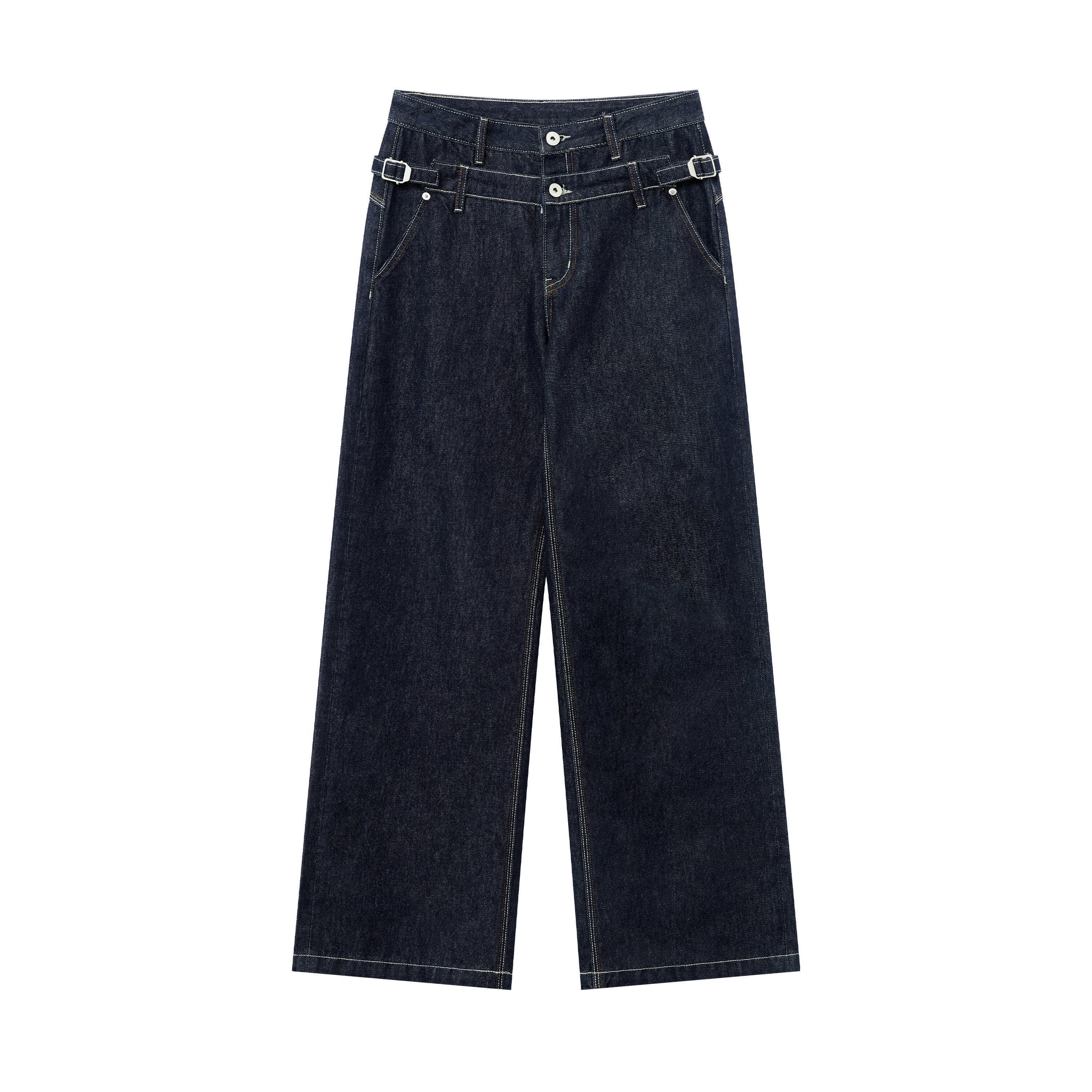 RUN TO THE FUTURE Washed Casual Loose Fit Natural Waist Womens Denim No Stretch Straight Jeans