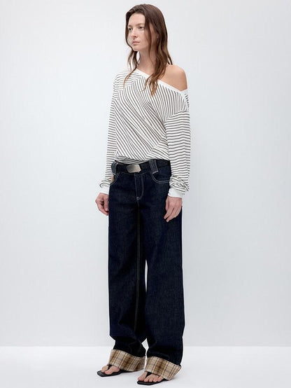 RUN TO THE FUTURE Washed Low Waist Wide Leg Loose Fit Casual Denim Indigo Straight Jeans