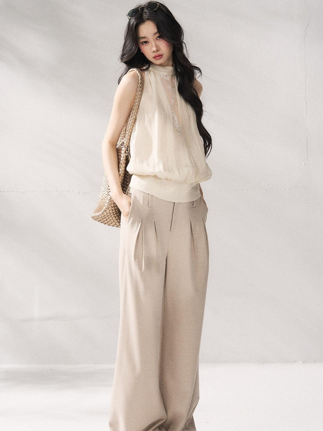 7Shiftin Comfort Stretch Natural Waist Casual Straight Hem Women Khaki Wide Leg Pants