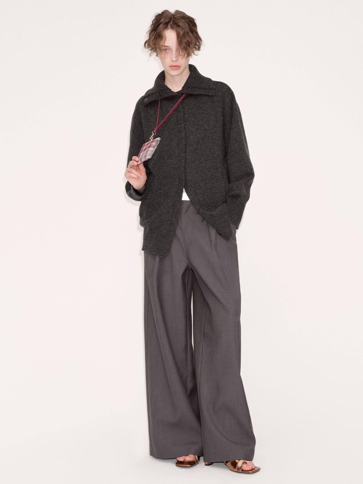 RUN TO THE FUTURE Minimalist Original Low Waist Women High Gray Poly Viscose Wide-Leg Pants