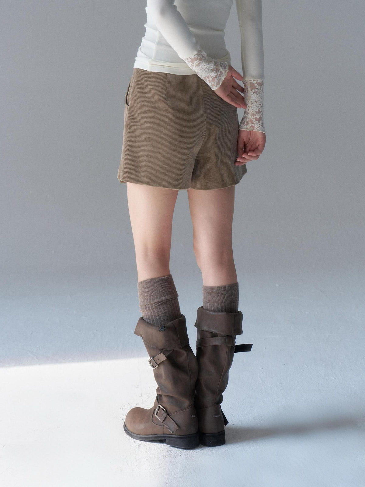 chaoschaos Corduroy Button Front High Waist Women&