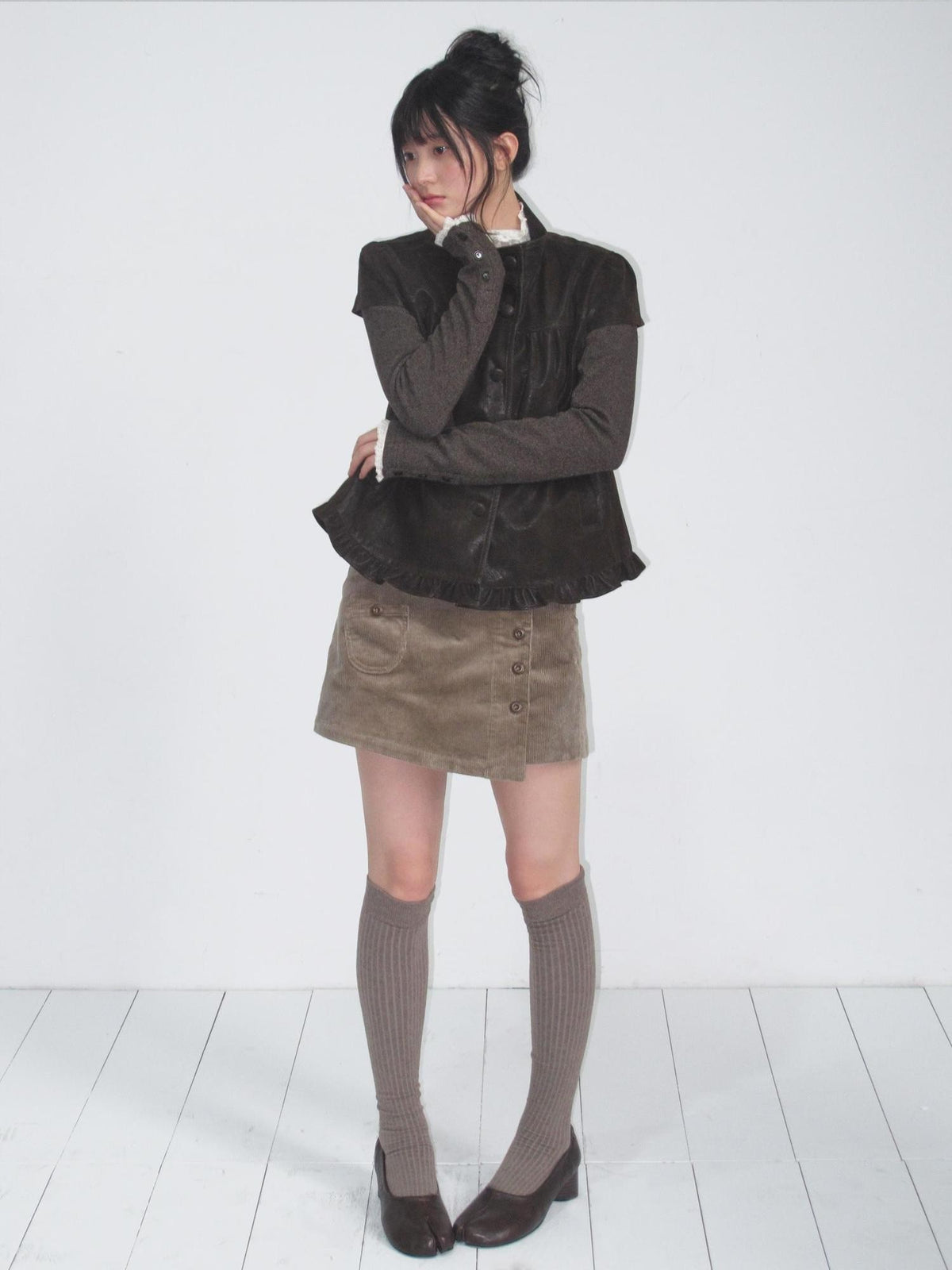 chaoschaos Corduroy Button Front High Waist Women&