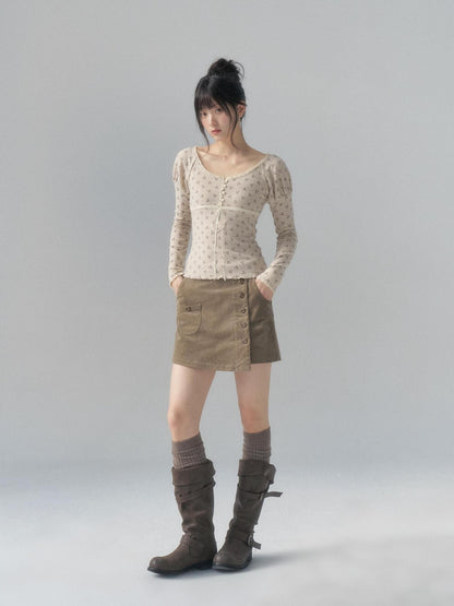 chaoschaos Corduroy Button Front High Waist Women&