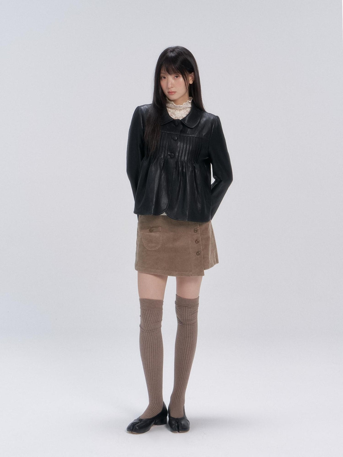 chaoschaos Corduroy Button Front High Waist Women&