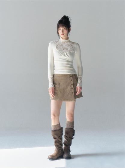 chaoschaos Corduroy Button Front High Waist Women&