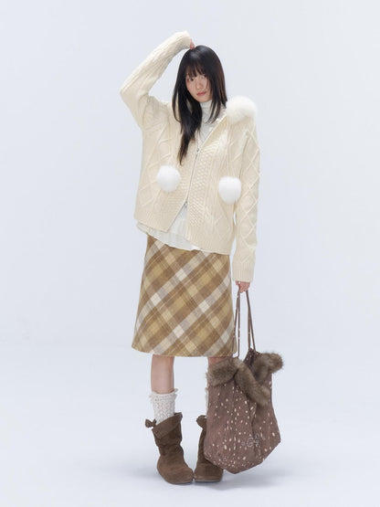 chaoschaos Deer Print Rhinestone Twill Detachable Fuzzy Square Women&