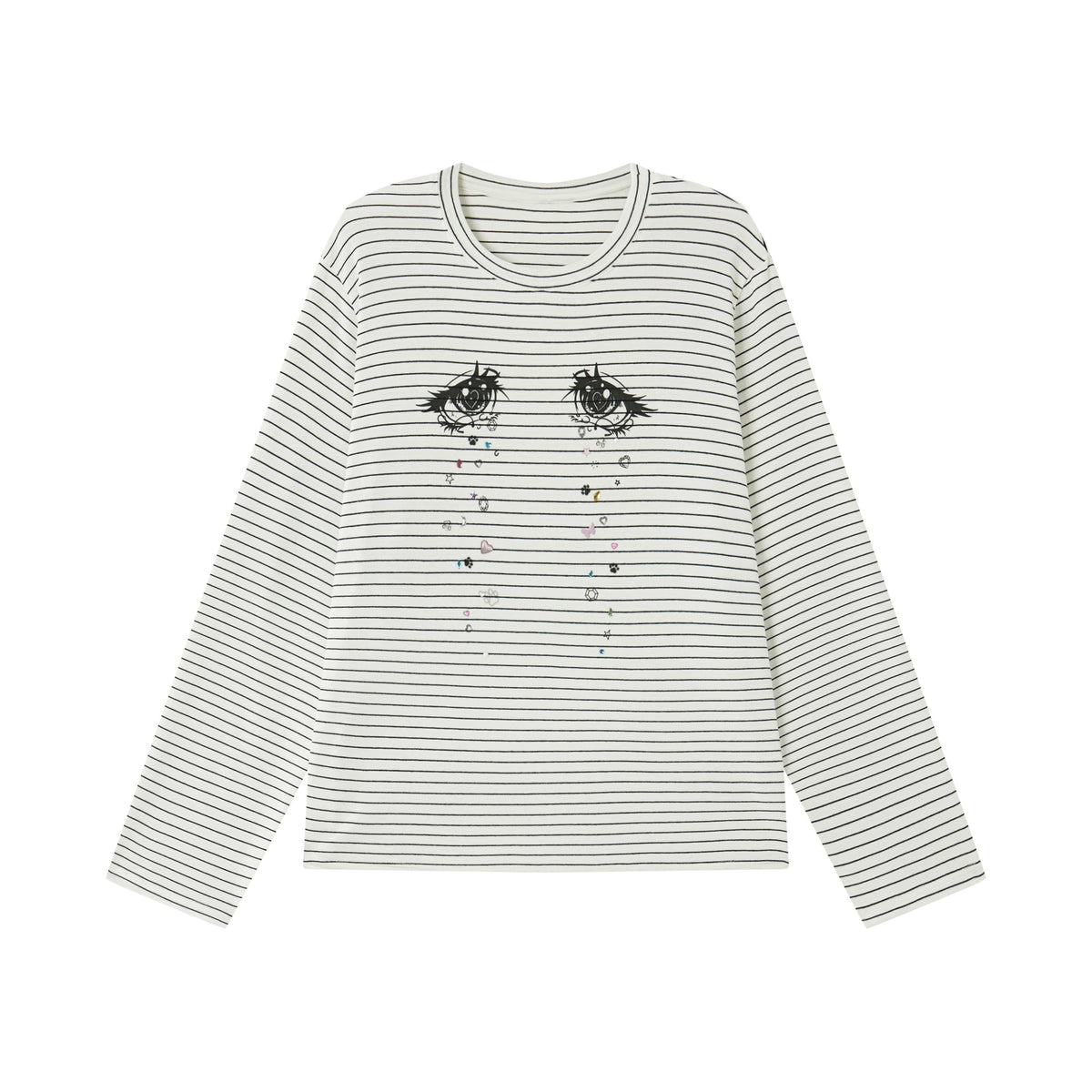 chaoschaos_Eye_Print_Rhinestone_Striped_Loose_Fit_Women&