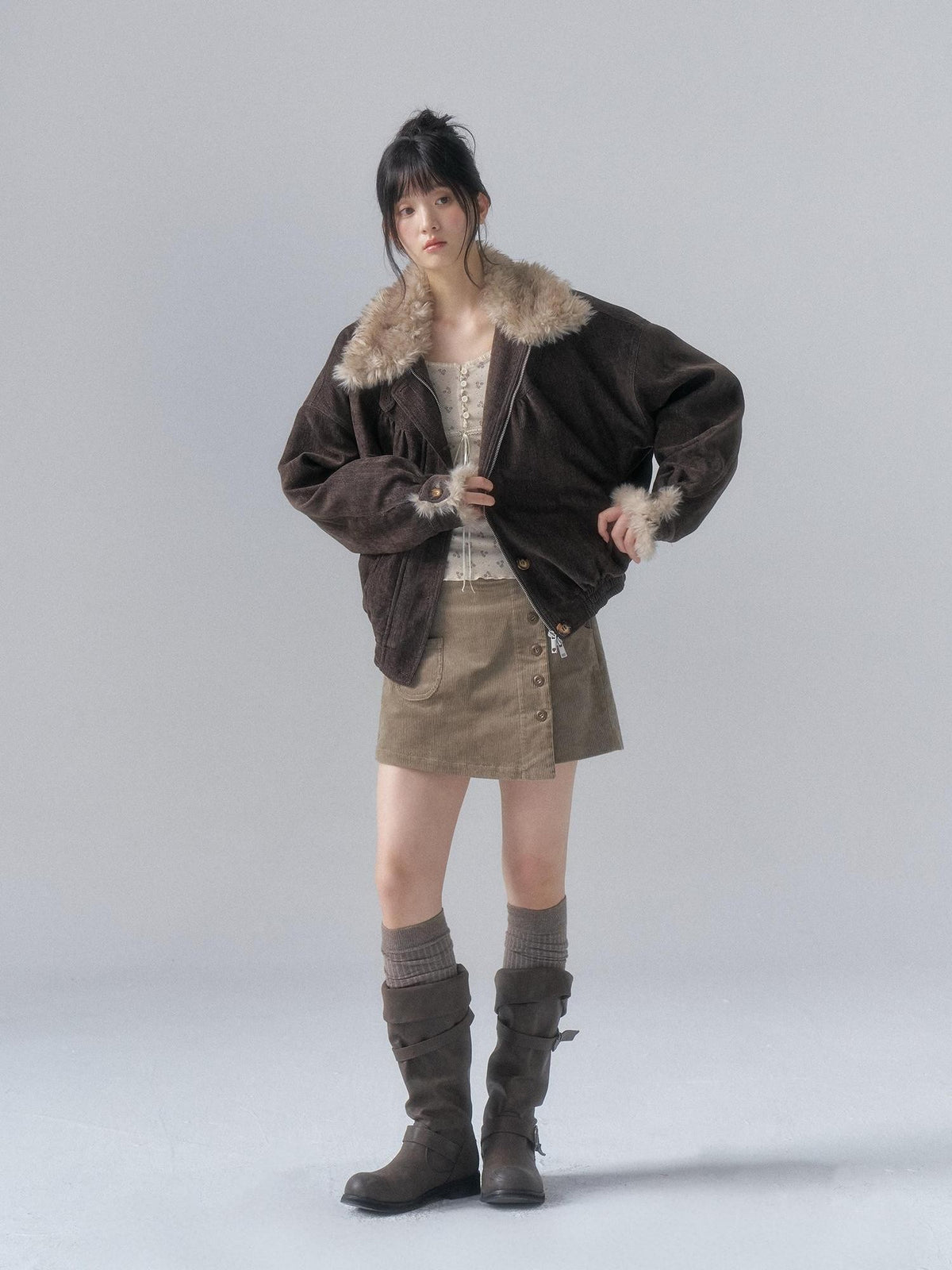 chaoschaos Faux Fur Collar Chenille Retro Lapel Women&