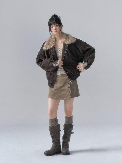 chaoschaos Faux Fur Collar Chenille Retro Lapel Women&