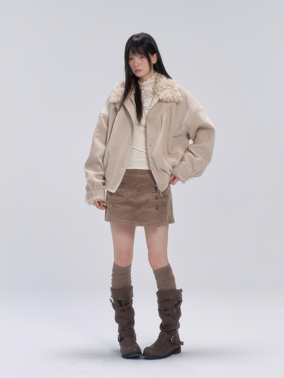 chaoschaos Faux Fur Collar Chenille Retro Lapel Women&