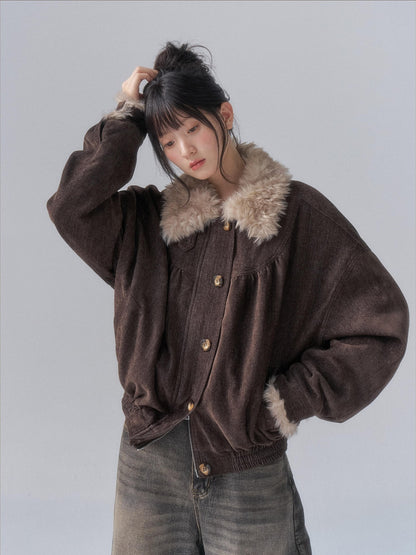chaoschaos Faux Fur Collar Chenille Retro Lapel Women&