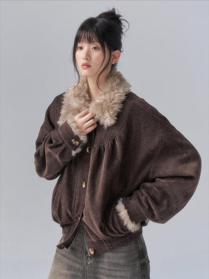 chaoschaos Faux Fur Collar Chenille Retro Lapel Women&