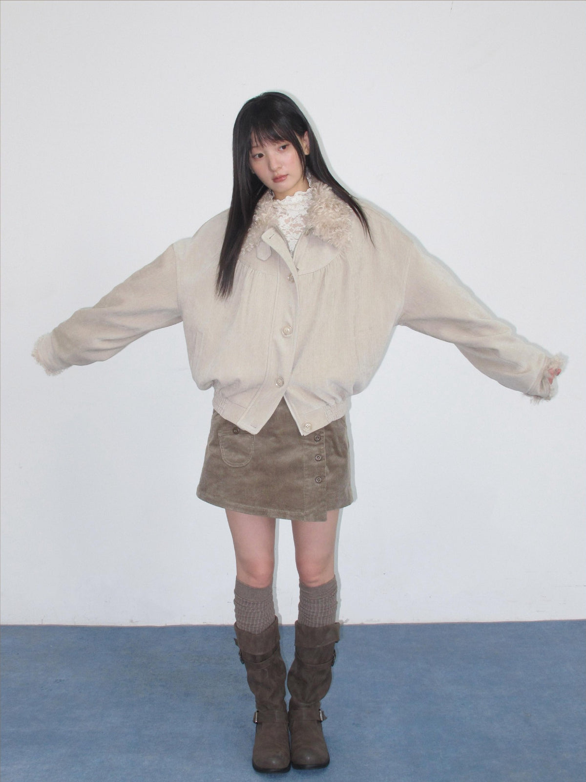 chaoschaos Faux Fur Collar Chenille Retro Lapel Women&