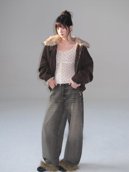 chaoschaos Faux Fur Collar Chenille Retro Lapel Women&