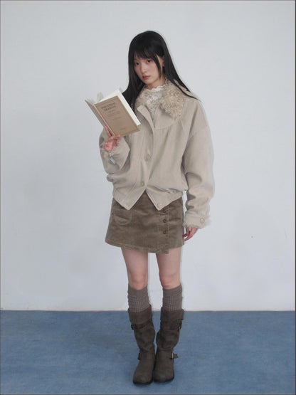 chaoschaos Faux Fur Collar Chenille Retro Lapel Women&
