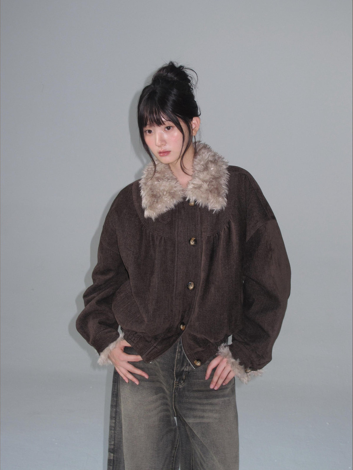 chaoschaos Faux Fur Collar Chenille Retro Lapel Women&