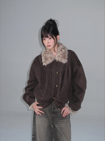 chaoschaos Faux Fur Collar Chenille Retro Lapel Women&