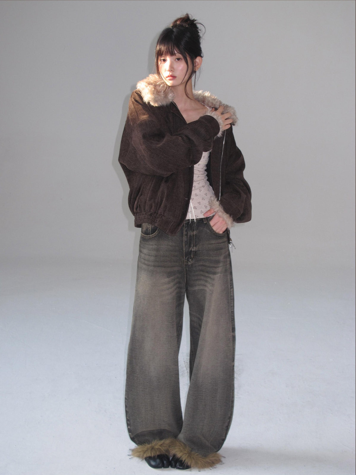 chaoschaos Faux Fur Collar Chenille Retro Lapel Women&