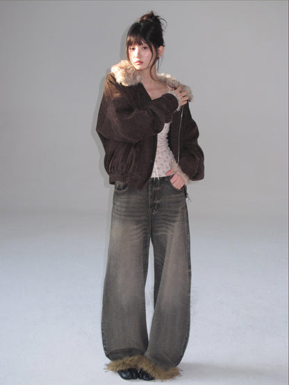 chaoschaos Faux Fur Collar Chenille Retro Lapel Women&