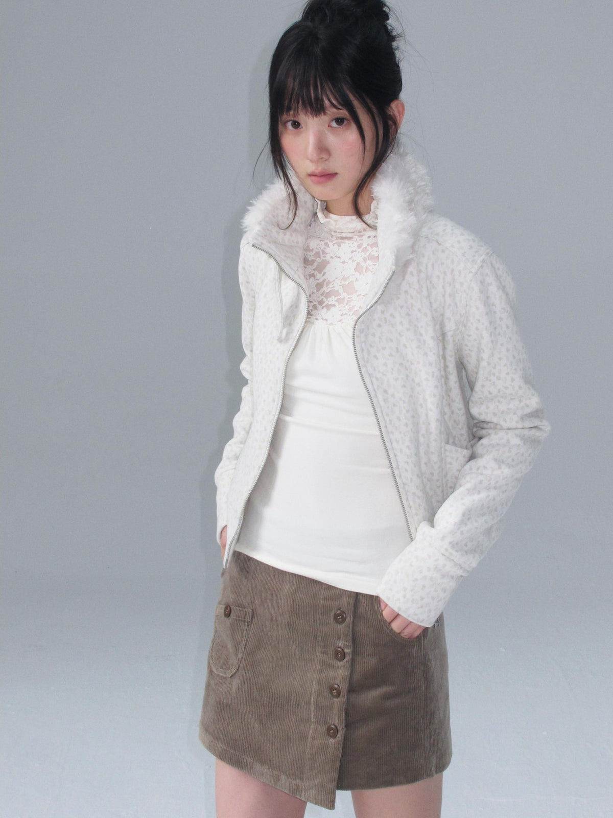 chaoschaos Fleece Stand Collar Drop Shoulder Slimming Women&