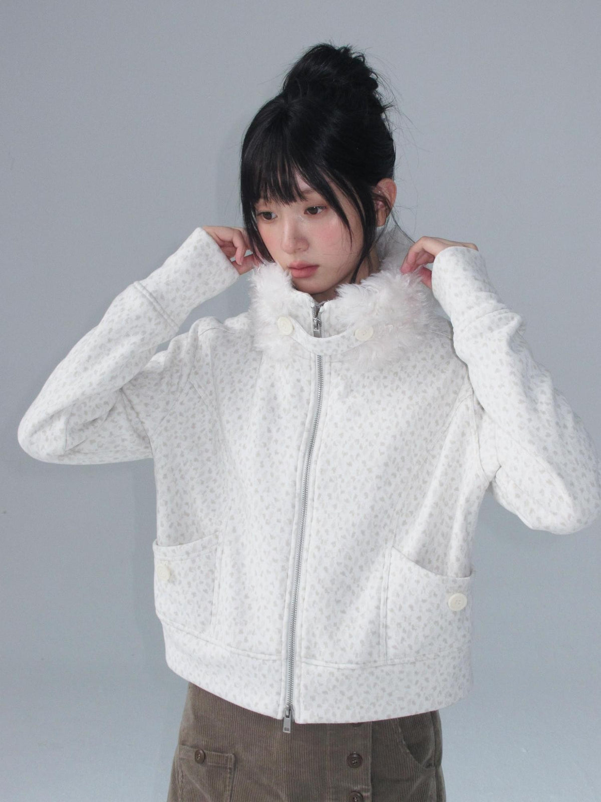 chaoschaos Fleece Stand Collar Drop Shoulder Slimming Women&