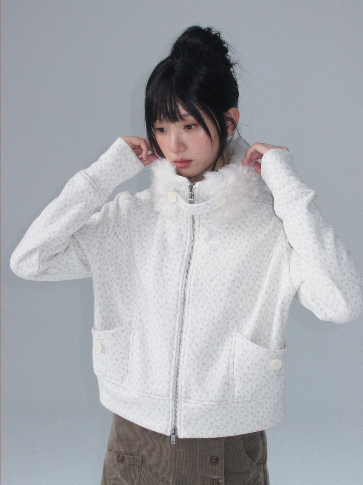 chaoschaos Fleece Stand Collar Drop Shoulder Slimming Women&