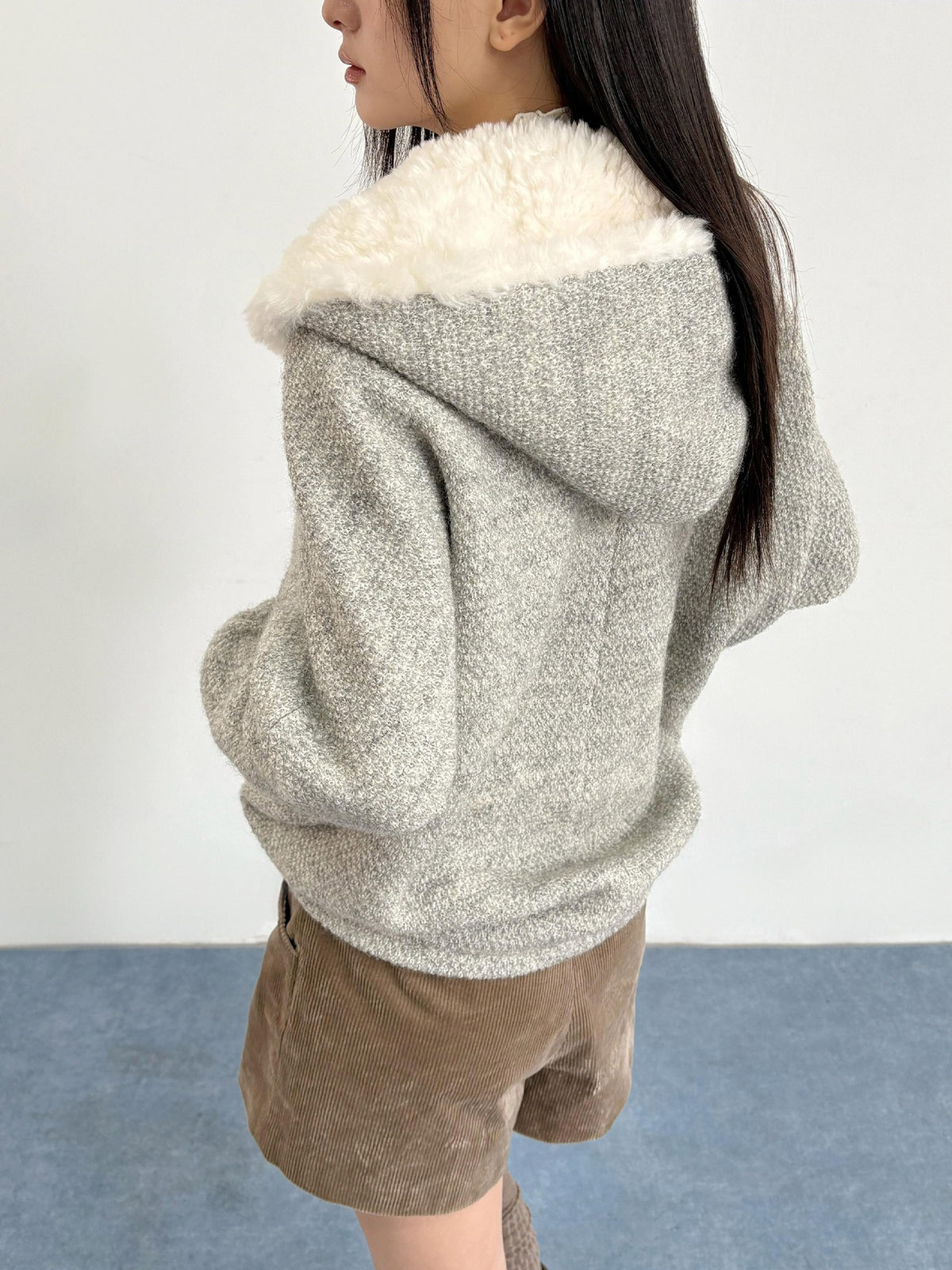 chaoschaos Hooded Zip Up Thick Relaxed Fit Wool Blend Women&