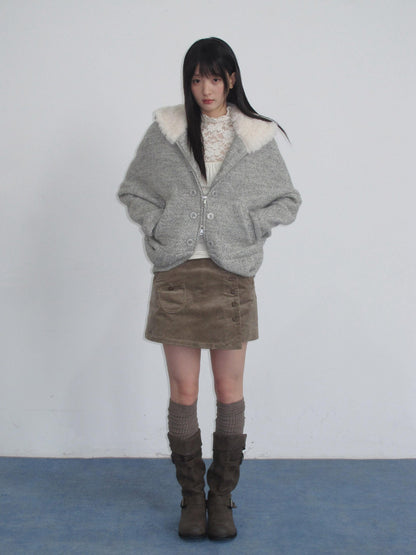 chaoschaos Hooded Zip Up Thick Relaxed Fit Wool Blend Women&