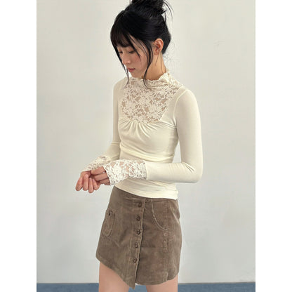 chaoschaos_Lace_Spliced_High_Neck_Ruched_Hollow_Out_Women&