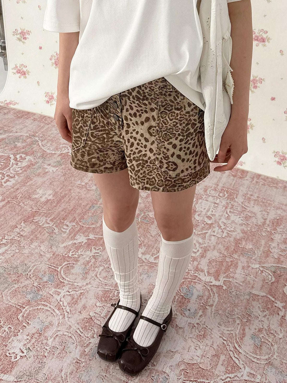 chaoschaos Leopard Print Distressed Low Waist Cotton Women&