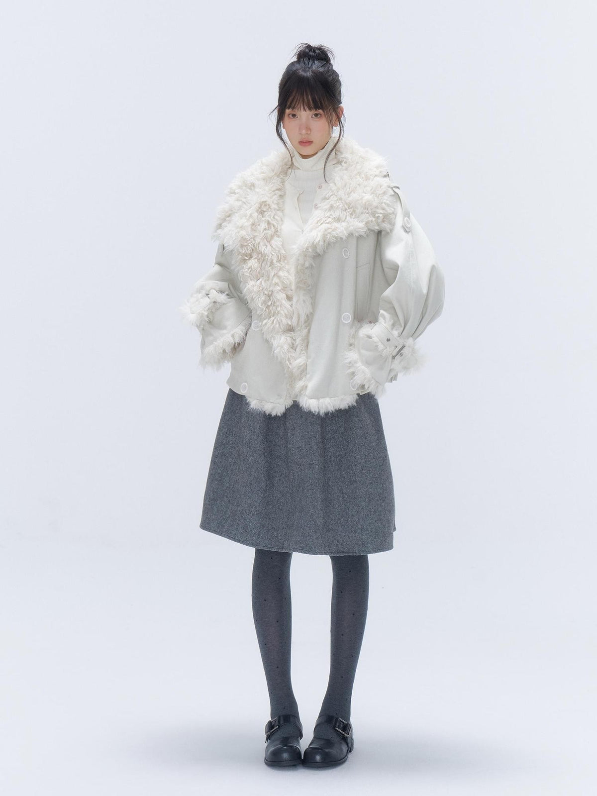 chaoschaos Leopard Print Faux Fur Trim Pu Leather Women&