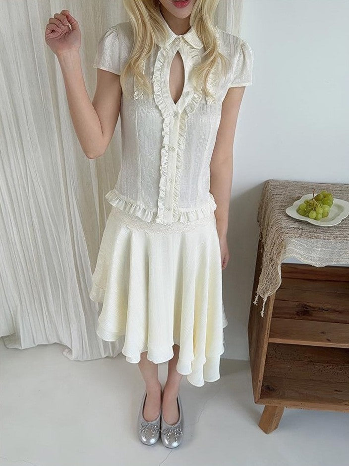 chaoschaos Polka Dot Asymmetric Lace A Line Women&