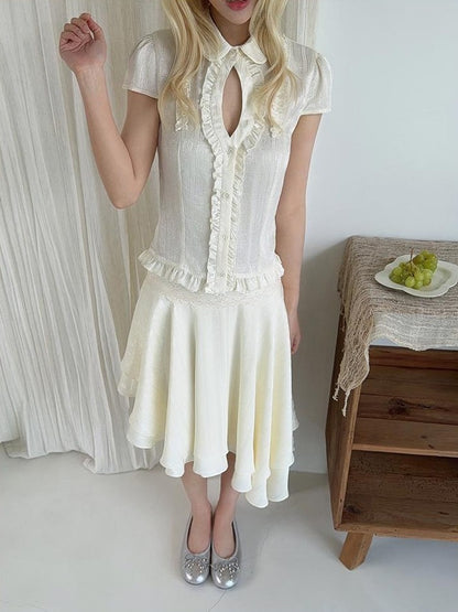 chaoschaos Polka Dot Asymmetric Lace A Line Women&