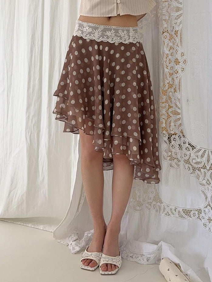 chaoschaos Polka Dot Asymmetric Lace A Line Women&